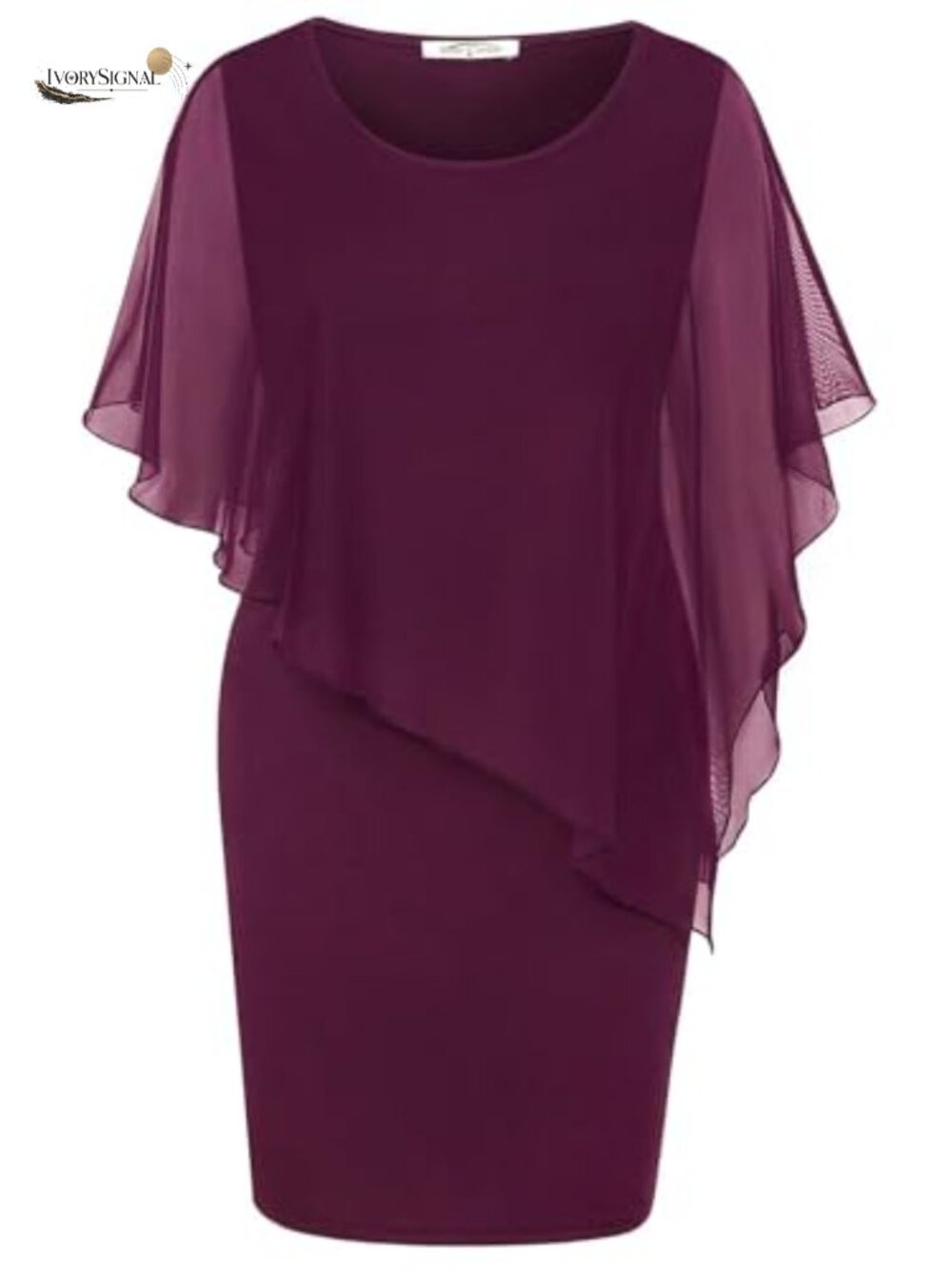 Mesh Cape Overlay Bodycon Knee Length Pencil Dress for Wedding Guest